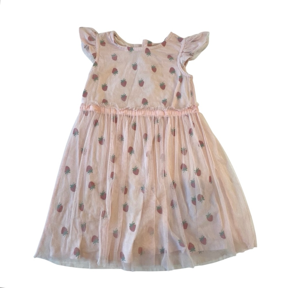 Hanna Andersson Strawberry Dress with‎ Soft Tulle Overlay, Girls Size 5